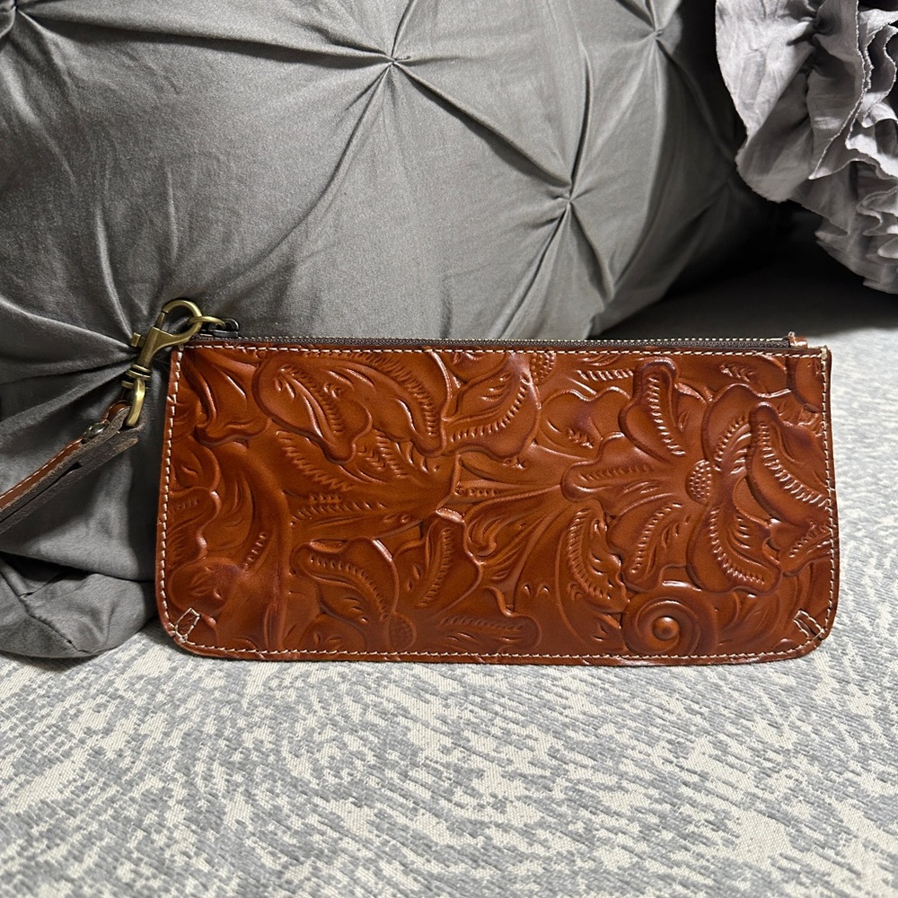 Patricia Nash Brown Embossed Leather Wristlet